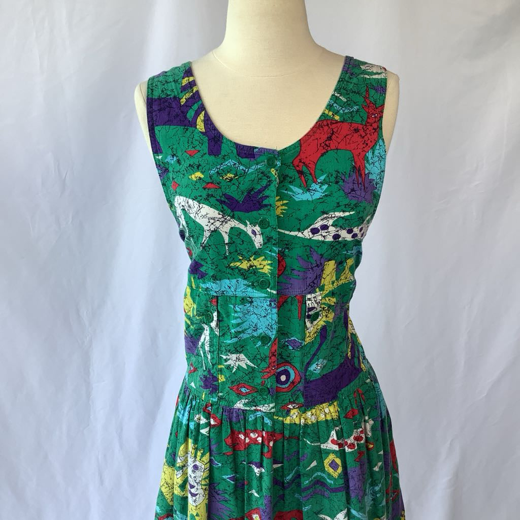 1990s Novelty Print Drop Waist Midi