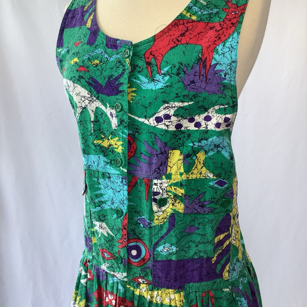 1990s Novelty Print Drop Waist Midi