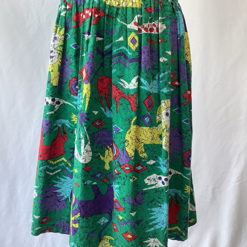 1990s Novelty Print Drop Waist Midi