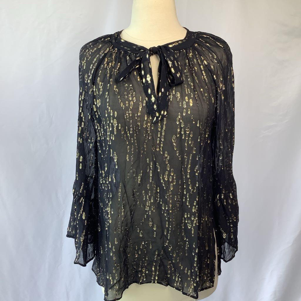 Lilli Pulitzer Sheer Metalica Blouse w/ Necktie
