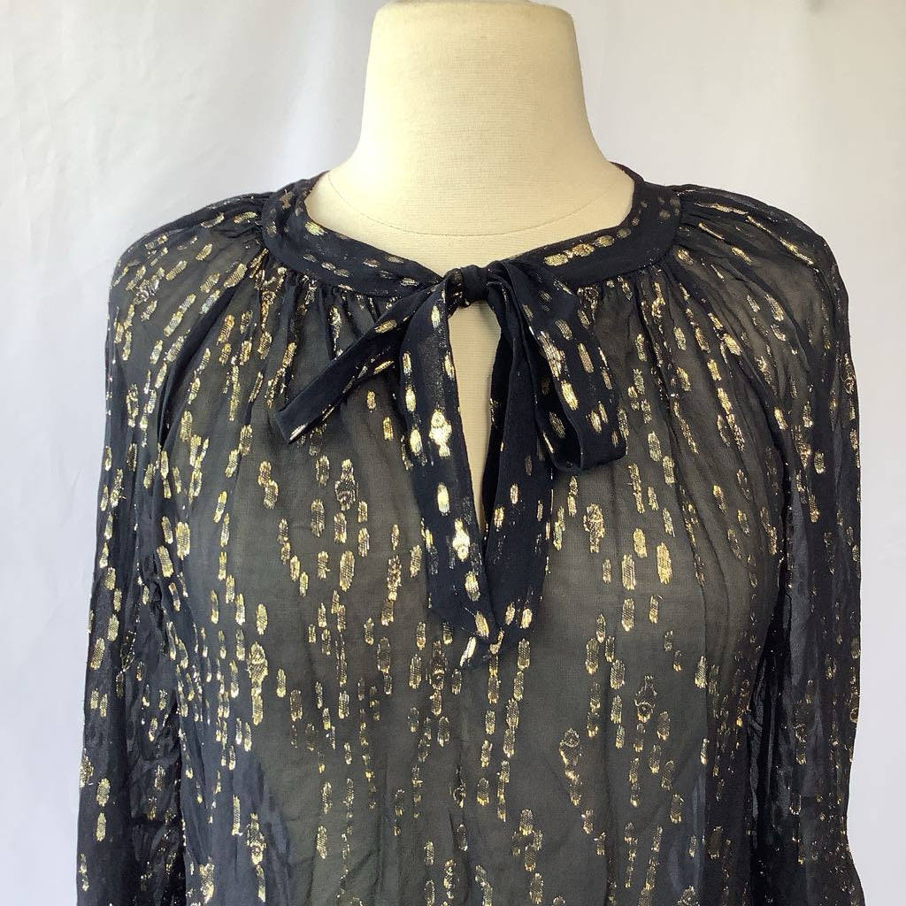 Lilli Pulitzer Sheer Metalica Blouse w/ Necktie