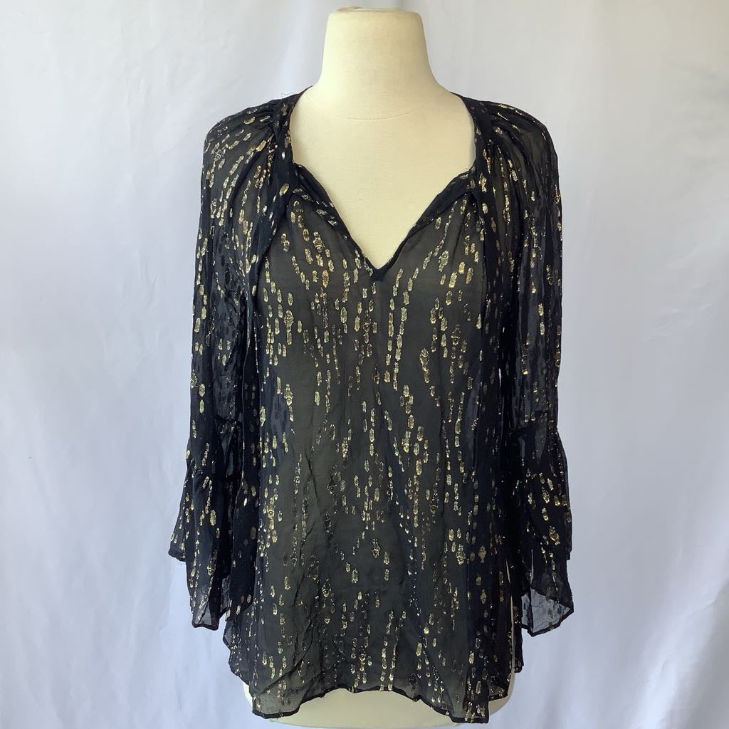 Lilli Pulitzer Sheer Metalica Blouse w/ Necktie