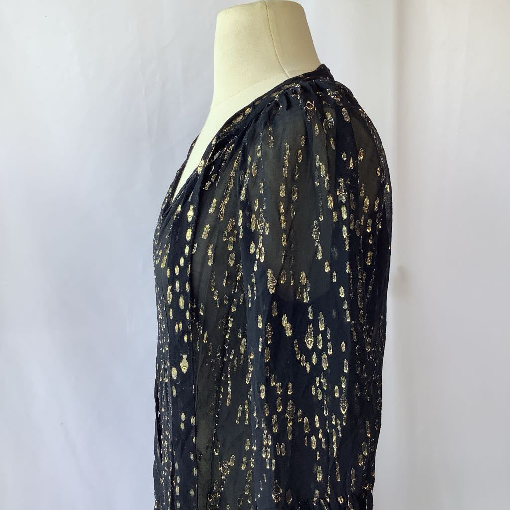 Lilli Pulitzer Sheer Metalica Blouse w/ Necktie