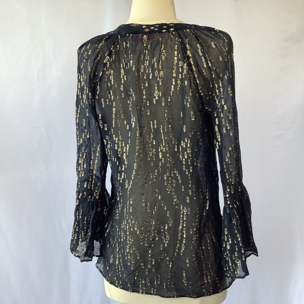 Lilli Pulitzer Sheer Metalica Blouse w/ Necktie