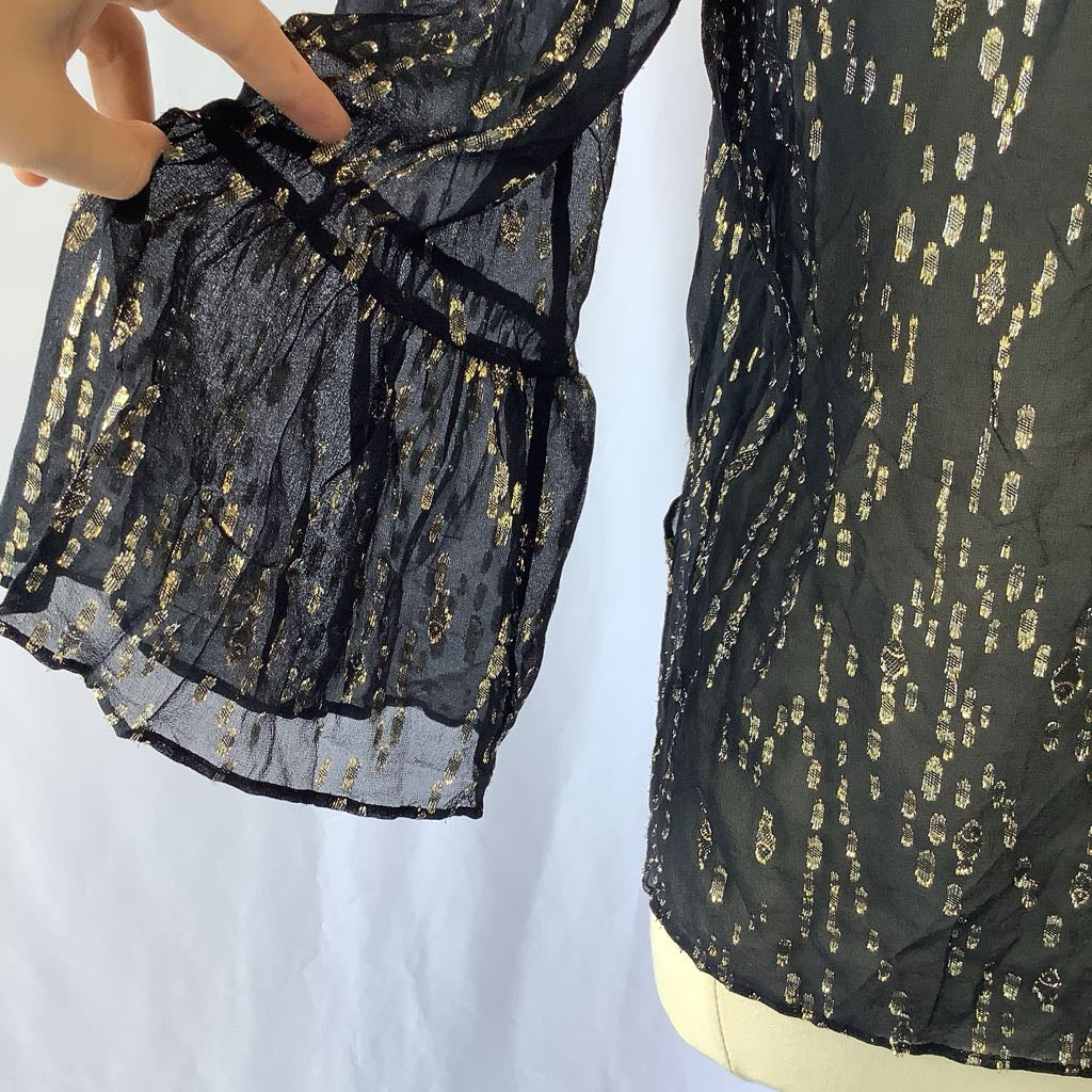 Lilli Pulitzer Sheer Metalica Blouse w/ Necktie