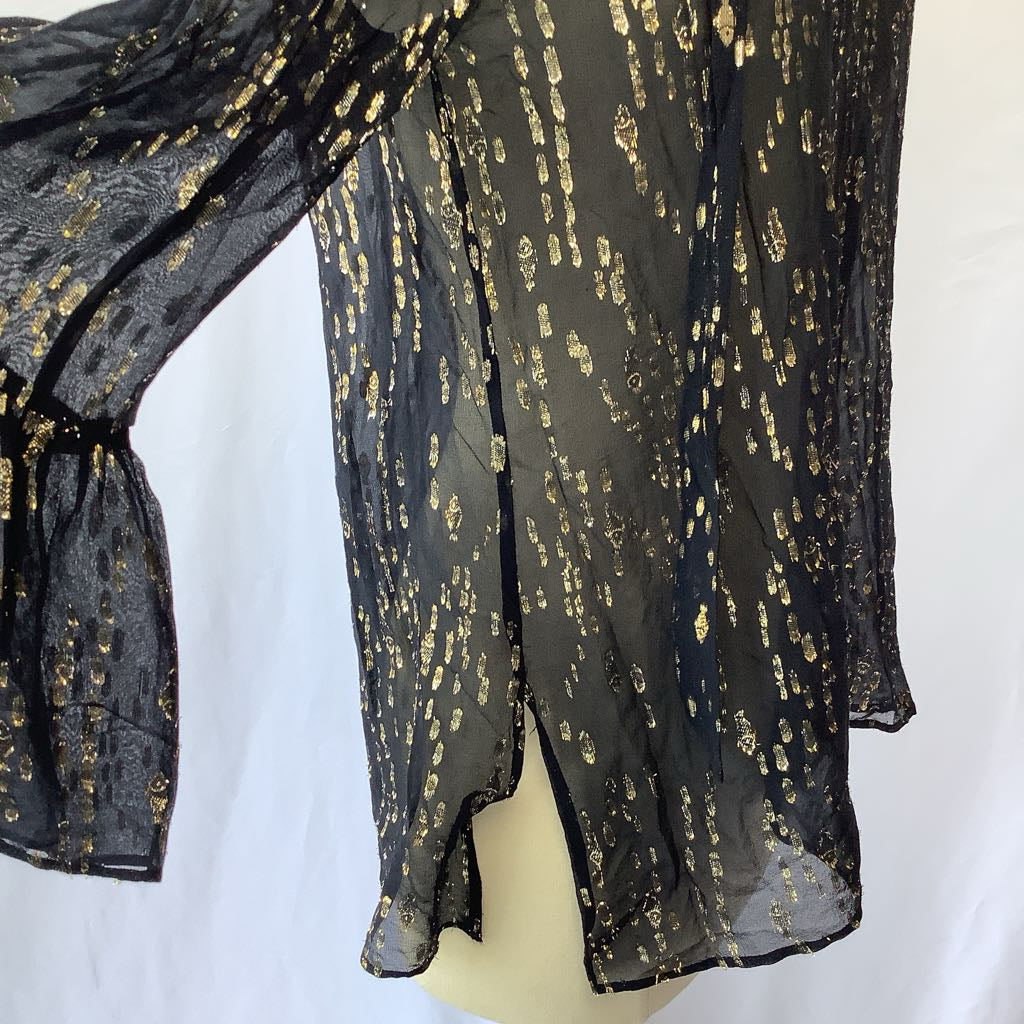 Lilli Pulitzer Sheer Metalica Blouse w/ Necktie