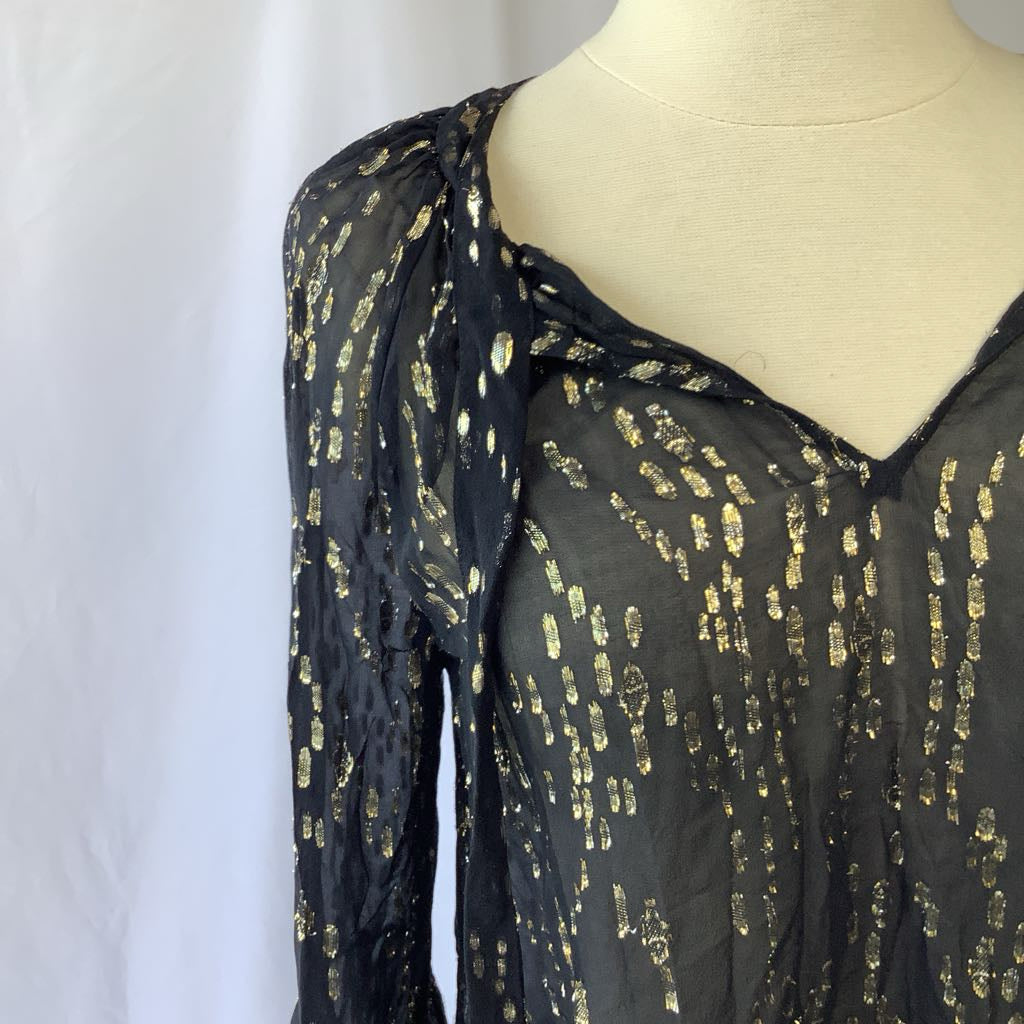 Lilli Pulitzer Sheer Metalica Blouse w/ Necktie