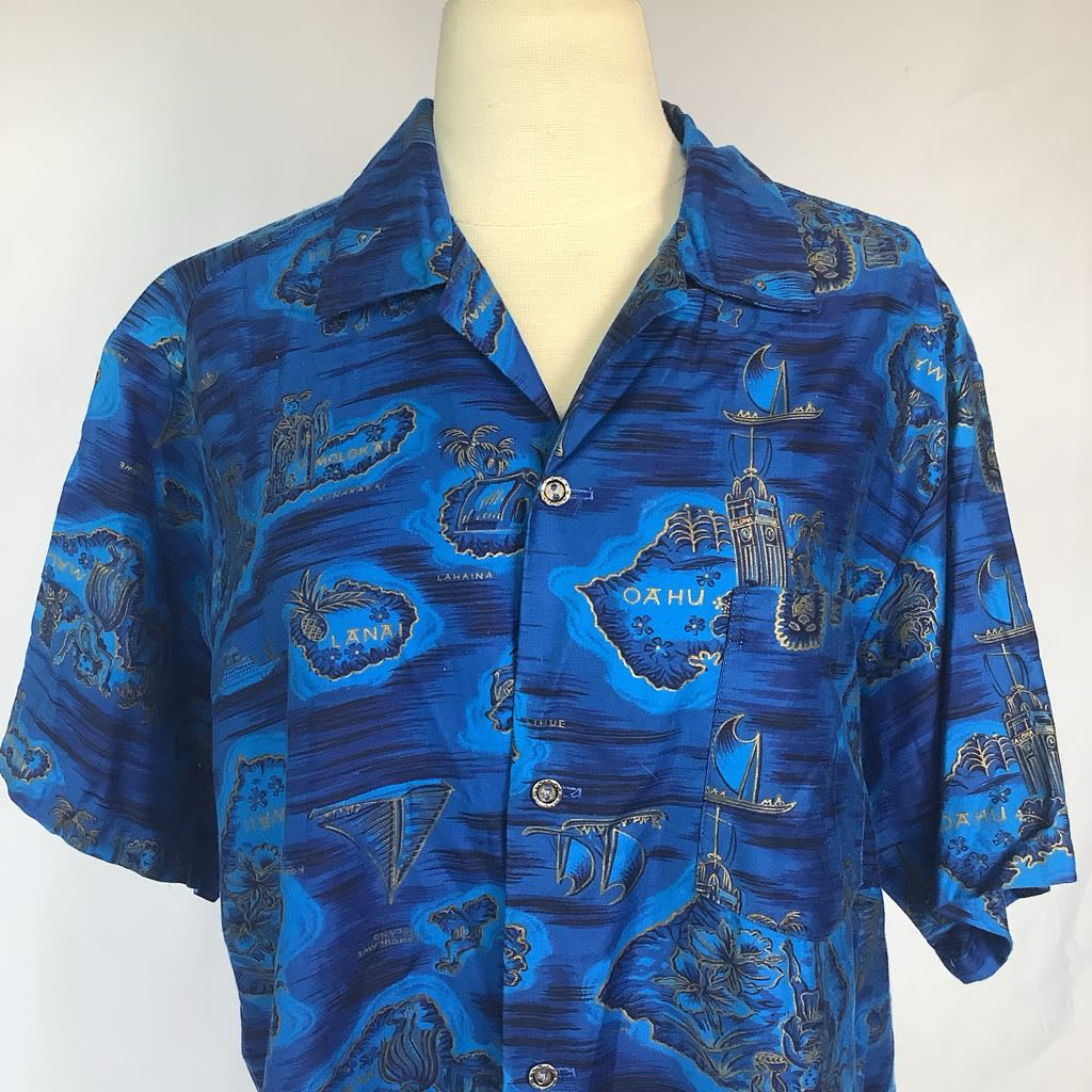 60s Royal Blue Aloha Shirt