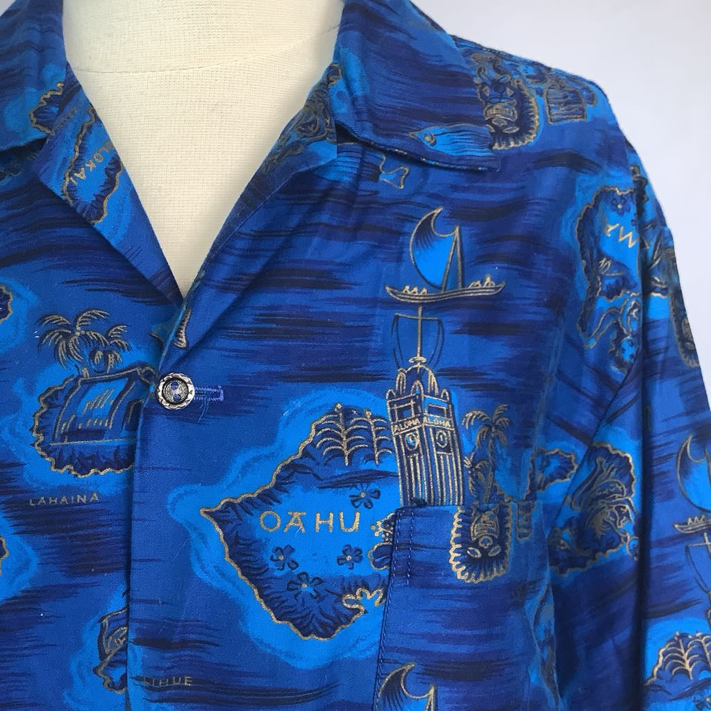 60s Royal Blue Aloha Shirt