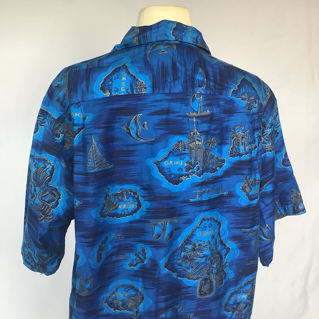 60s Royal Blue Aloha Shirt