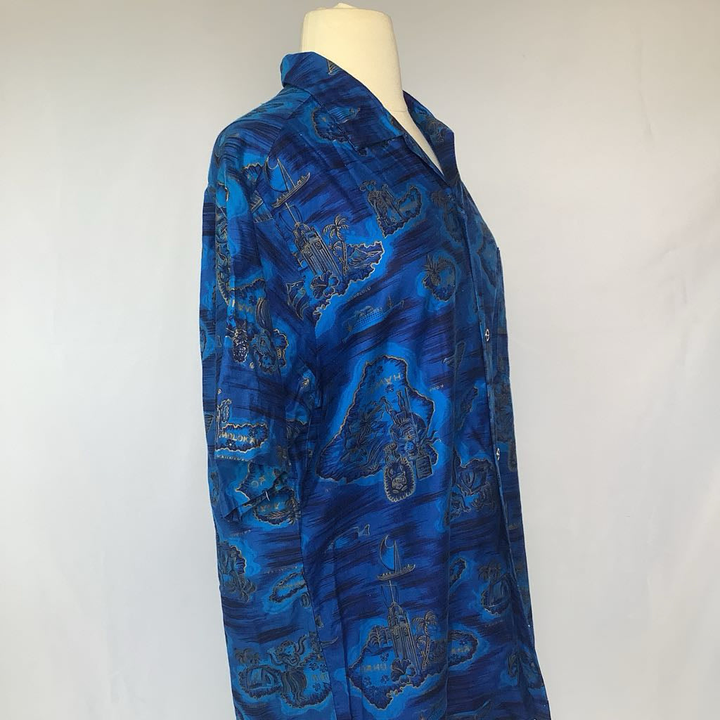 60s Royal Blue Aloha Shirt