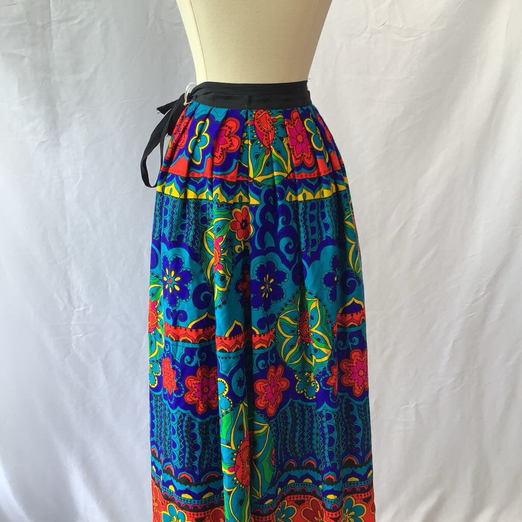 60s 70s Bark Cloth Maxi Wrap Skirt