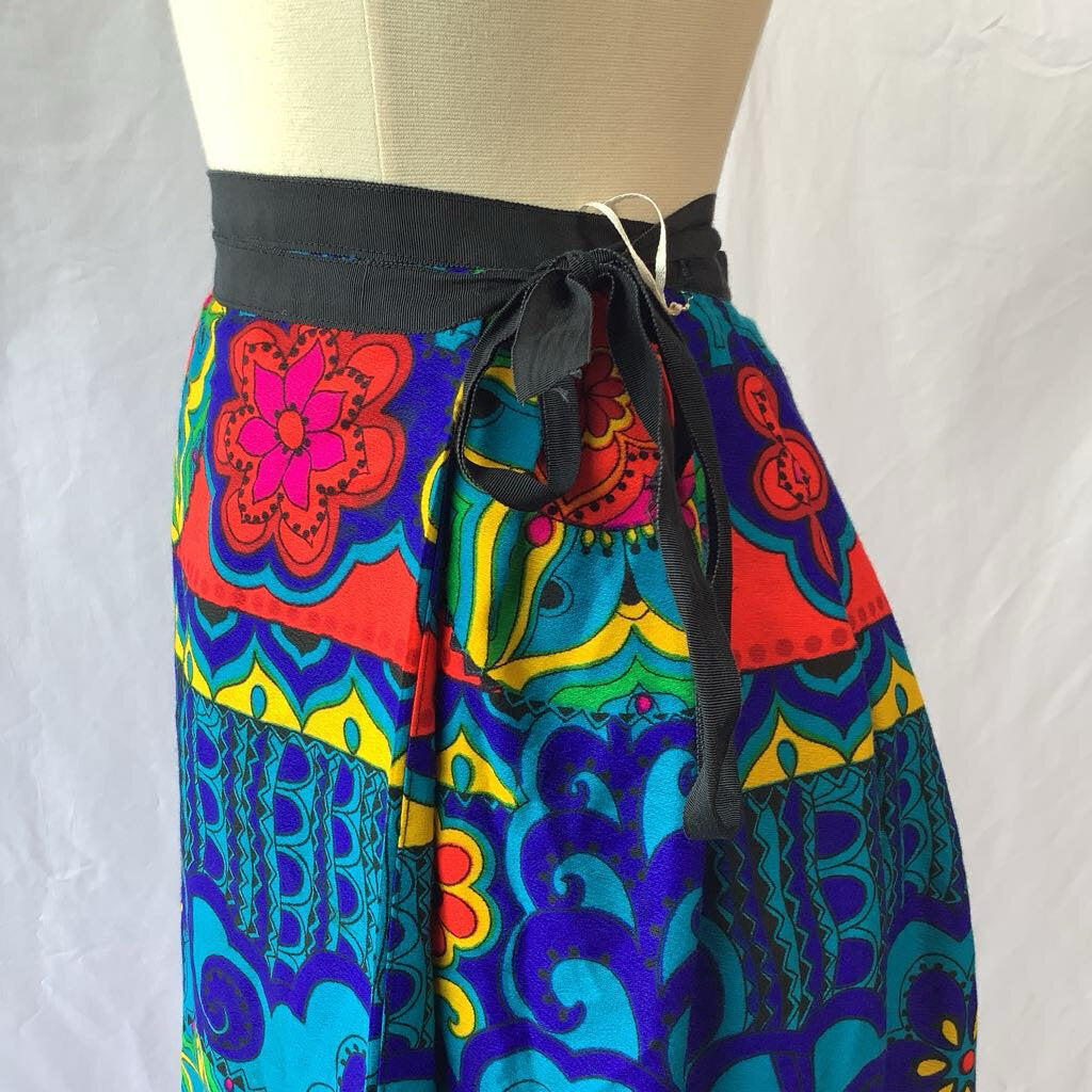 60s 70s Bark Cloth Maxi Wrap Skirt