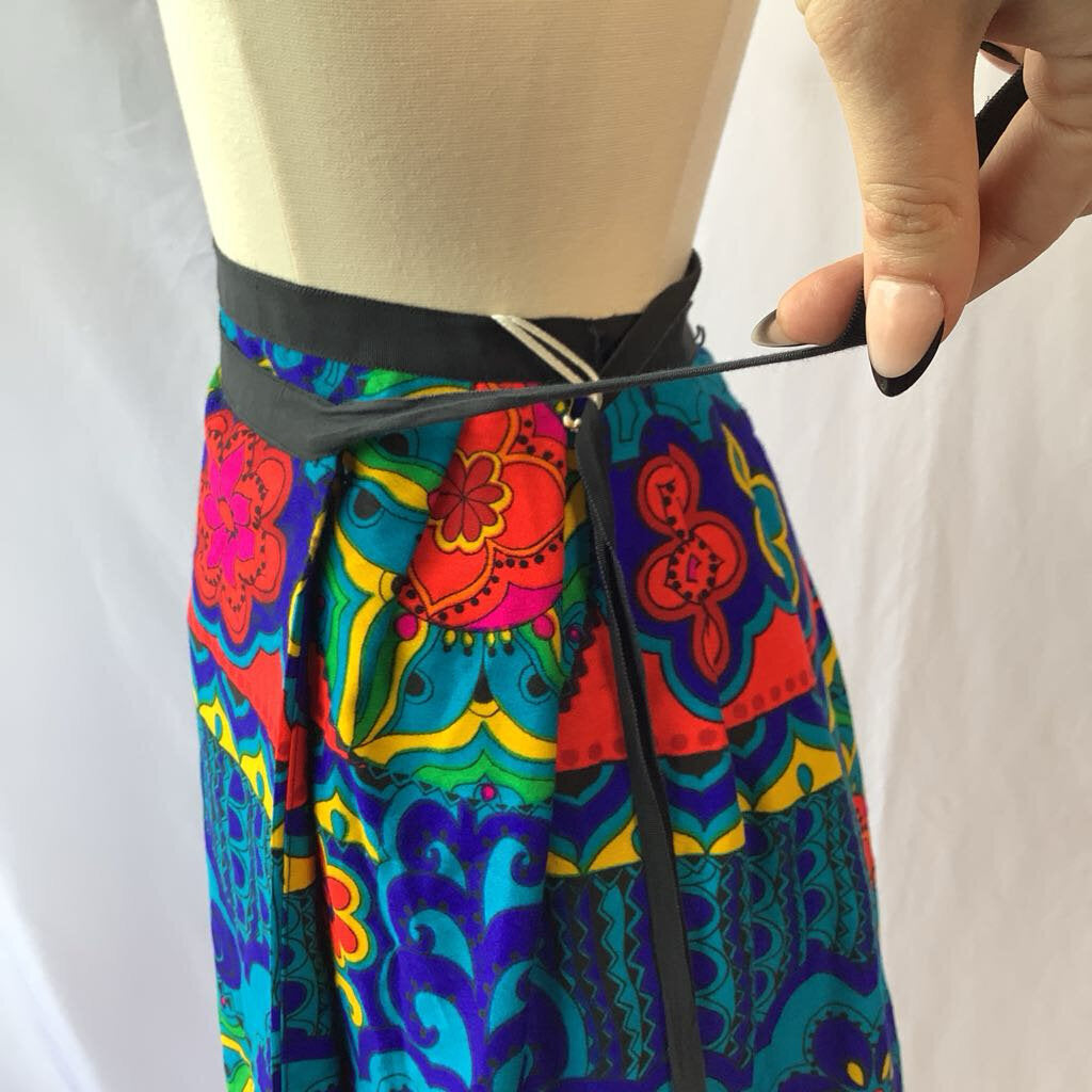 60s 70s Bark Cloth Maxi Wrap Skirt