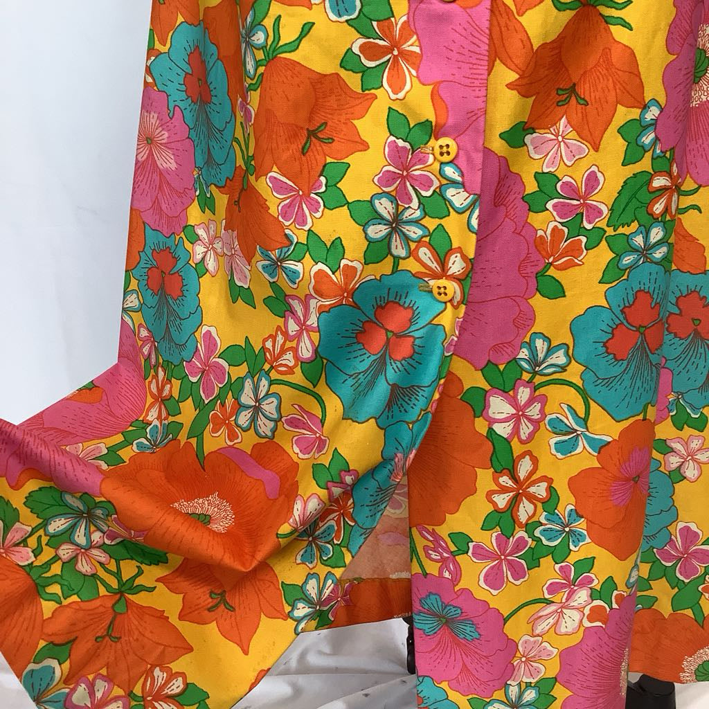 70s Colorful Floral Cotton Maxi Skirt
