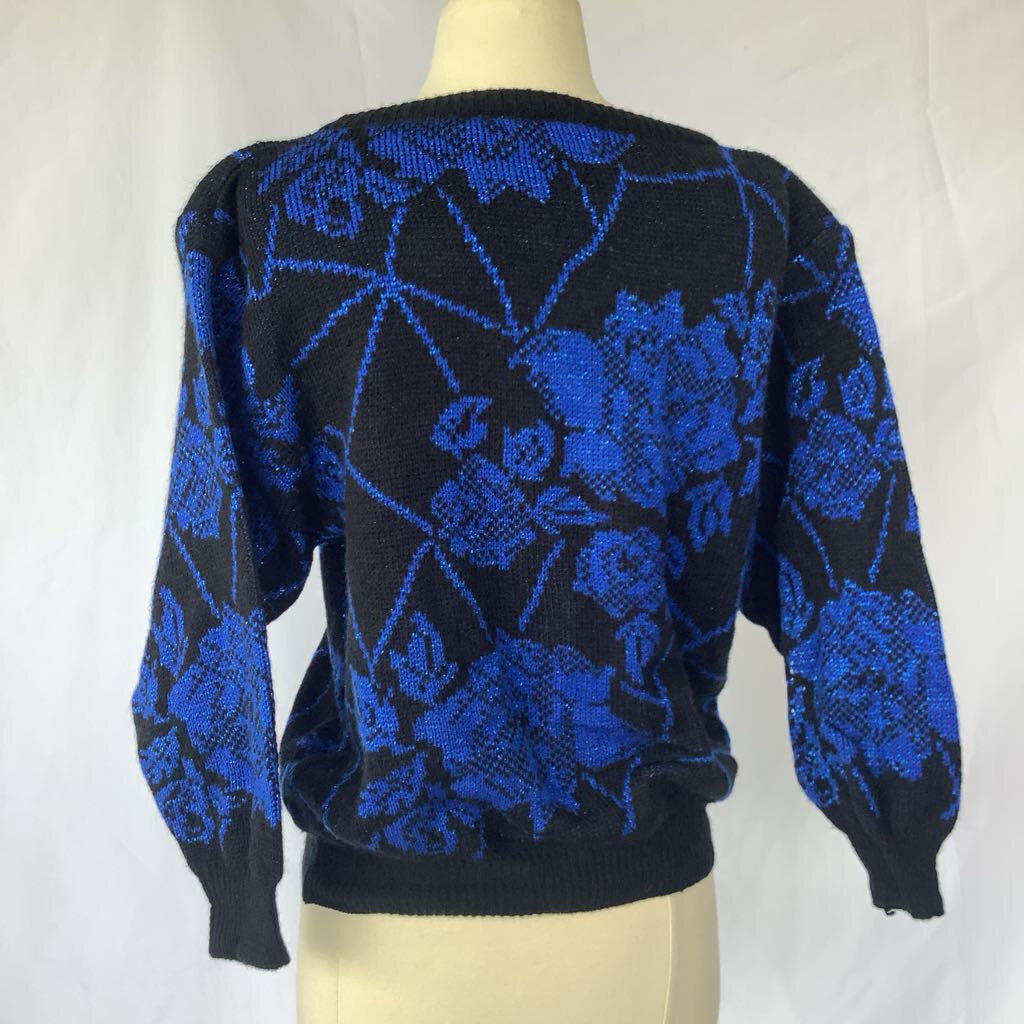 1980s Christina's Blue Black Metallic Sweater