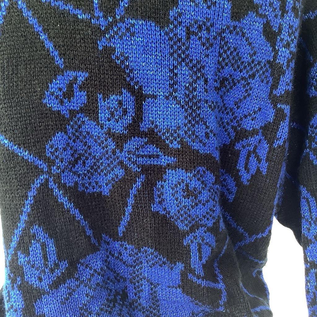 1980s Christina's Blue Black Metallic Sweater