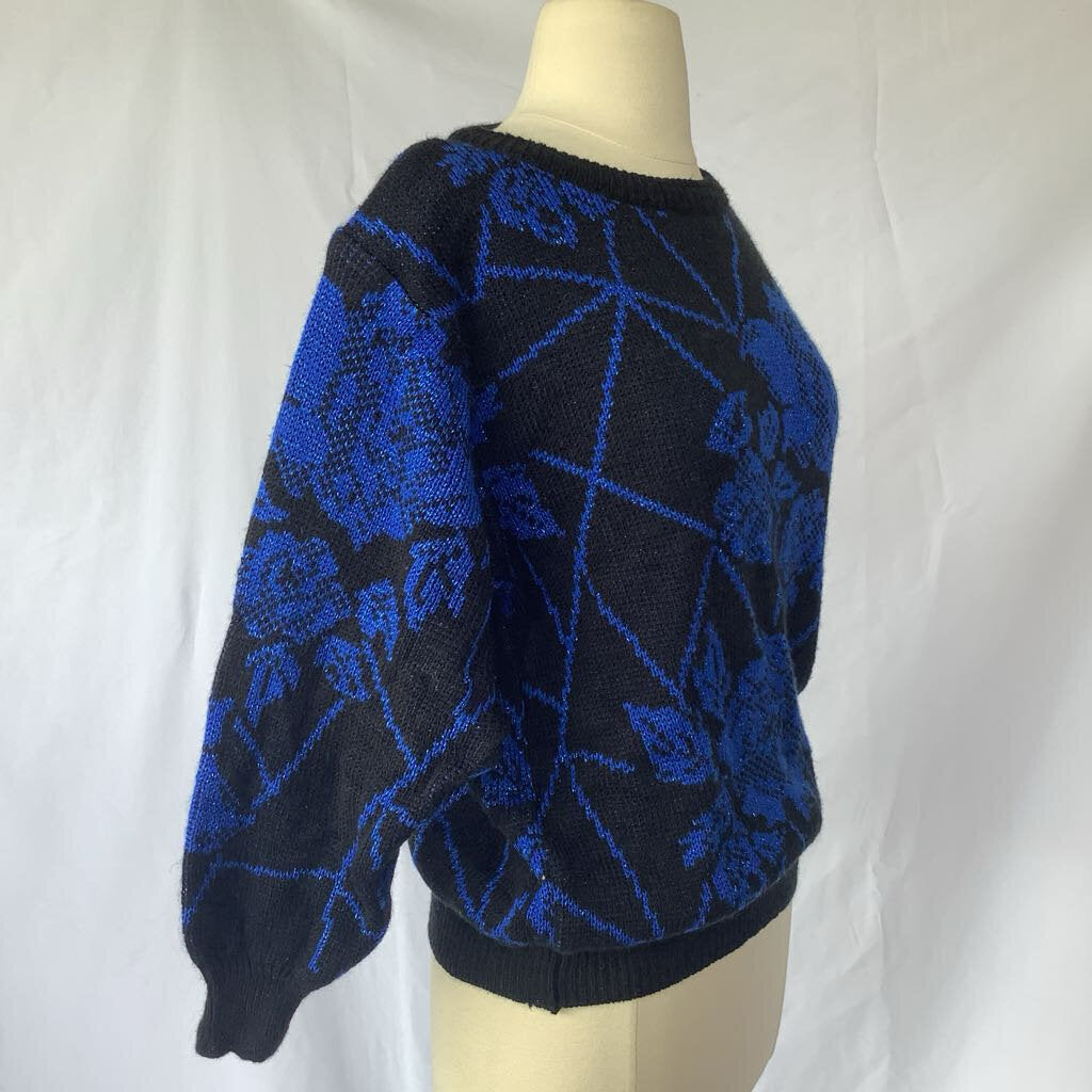 1980s Christina's Blue Black Metallic Sweater