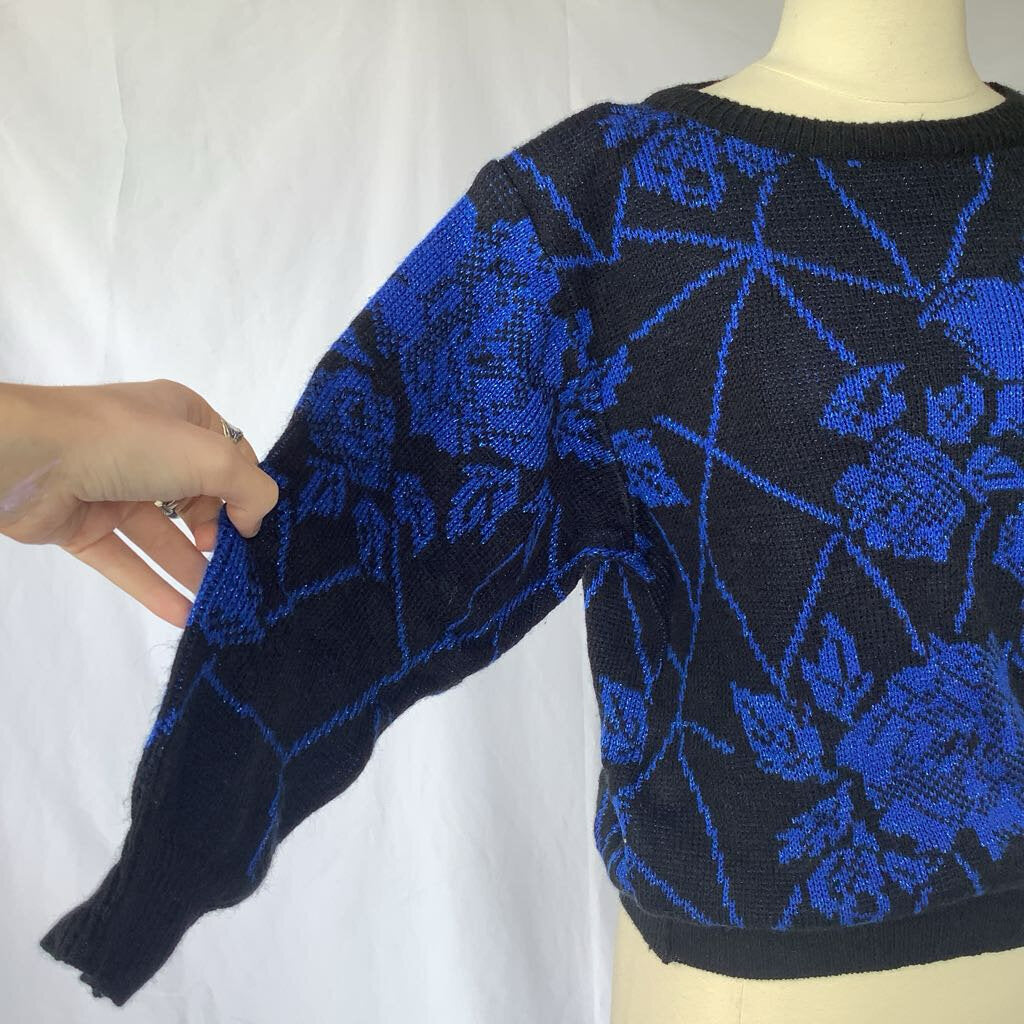 1980s Christina's Blue Black Metallic Sweater