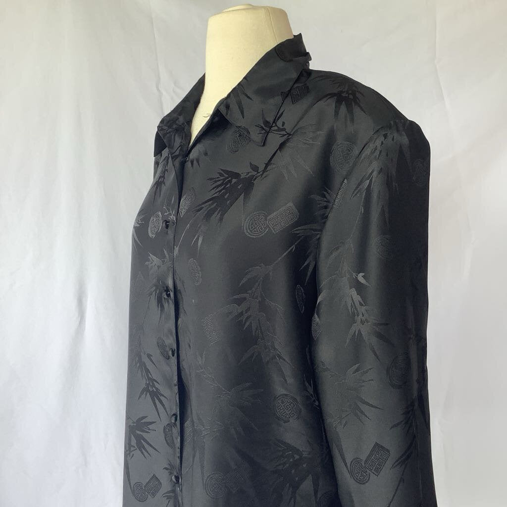 1990s Notations Black Asian Print Button Down