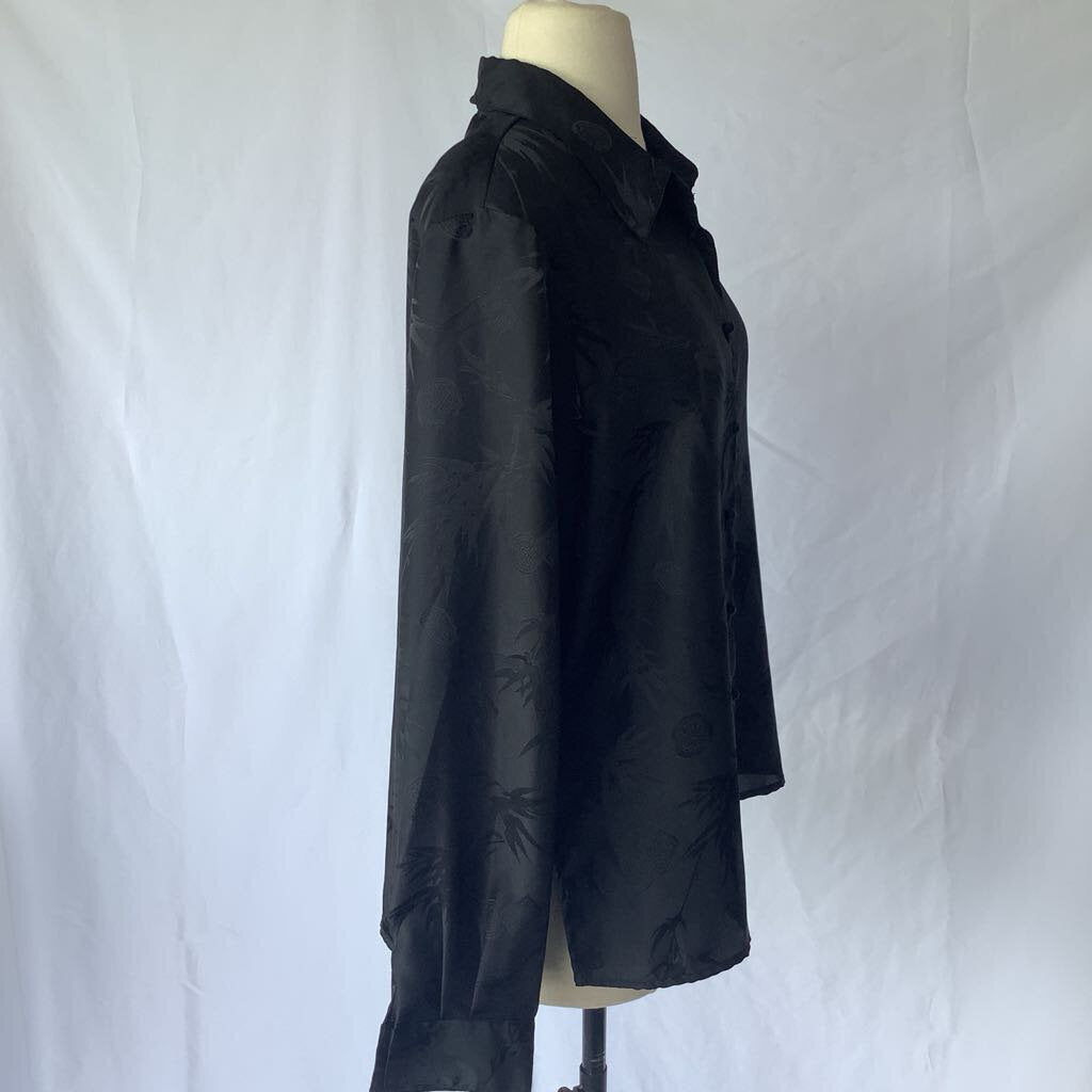 1990s Notations Black Asian Print Button Down