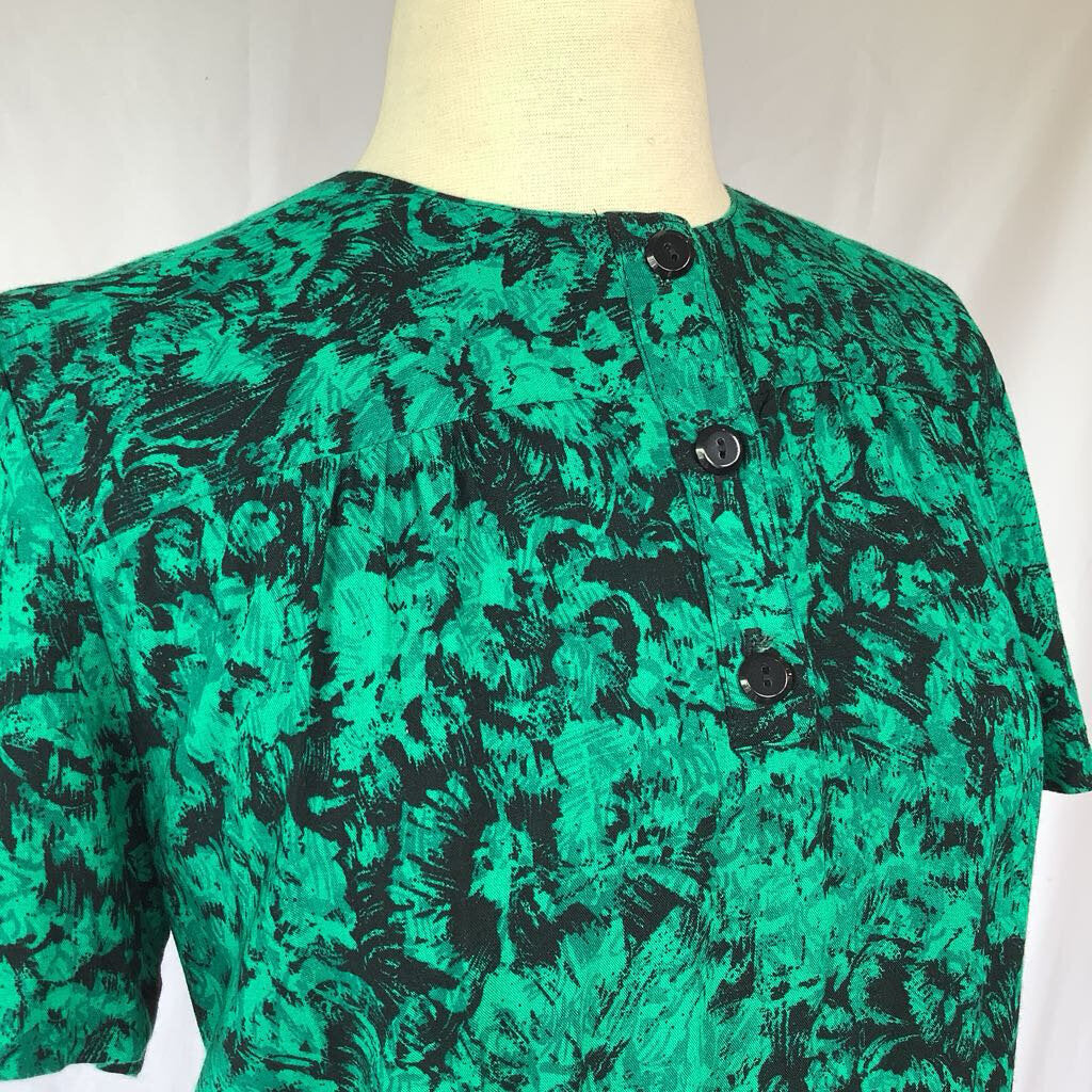 1980s Virgo II Rayon Green Dress w/ Elastic Waist