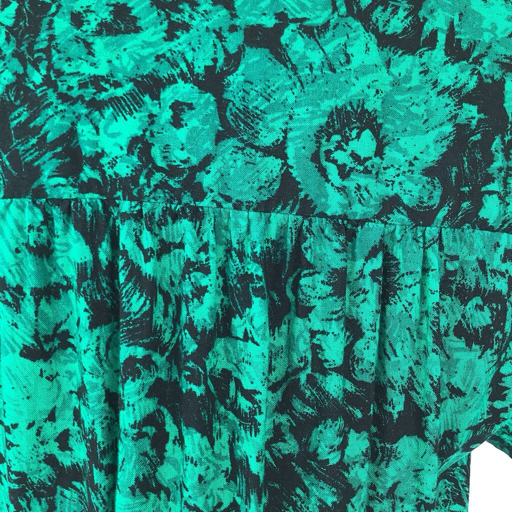 1980s Virgo II Rayon Green Dress w/ Elastic Waist