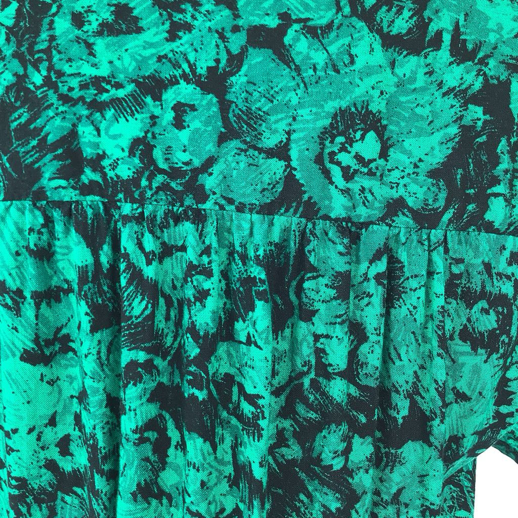 1980s Virgo II Rayon Green Dress w/ Elastic Waist