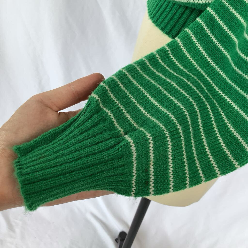 60s/70s " Kenneth Too" Green Striped Sweater