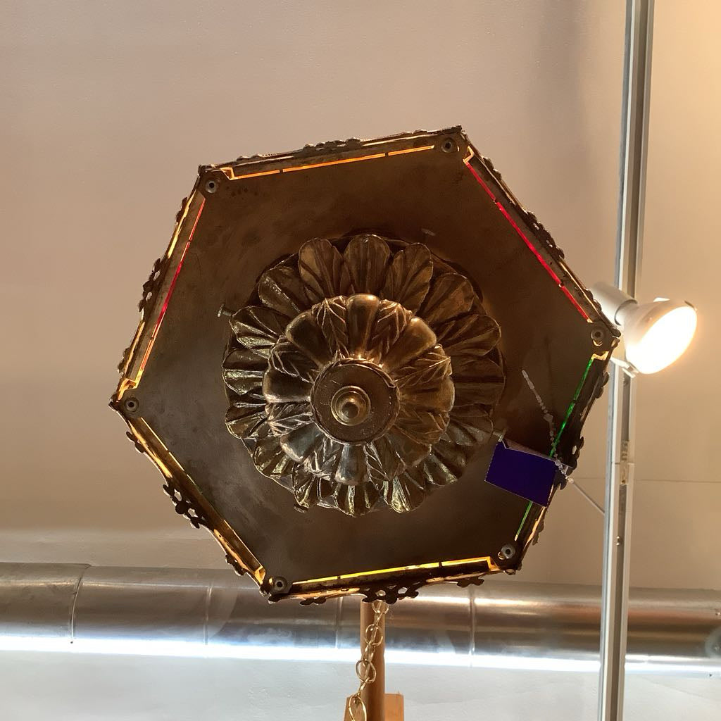 Vintage Moroccan Hanging Lamp w/ Green, Red, Orange Panels