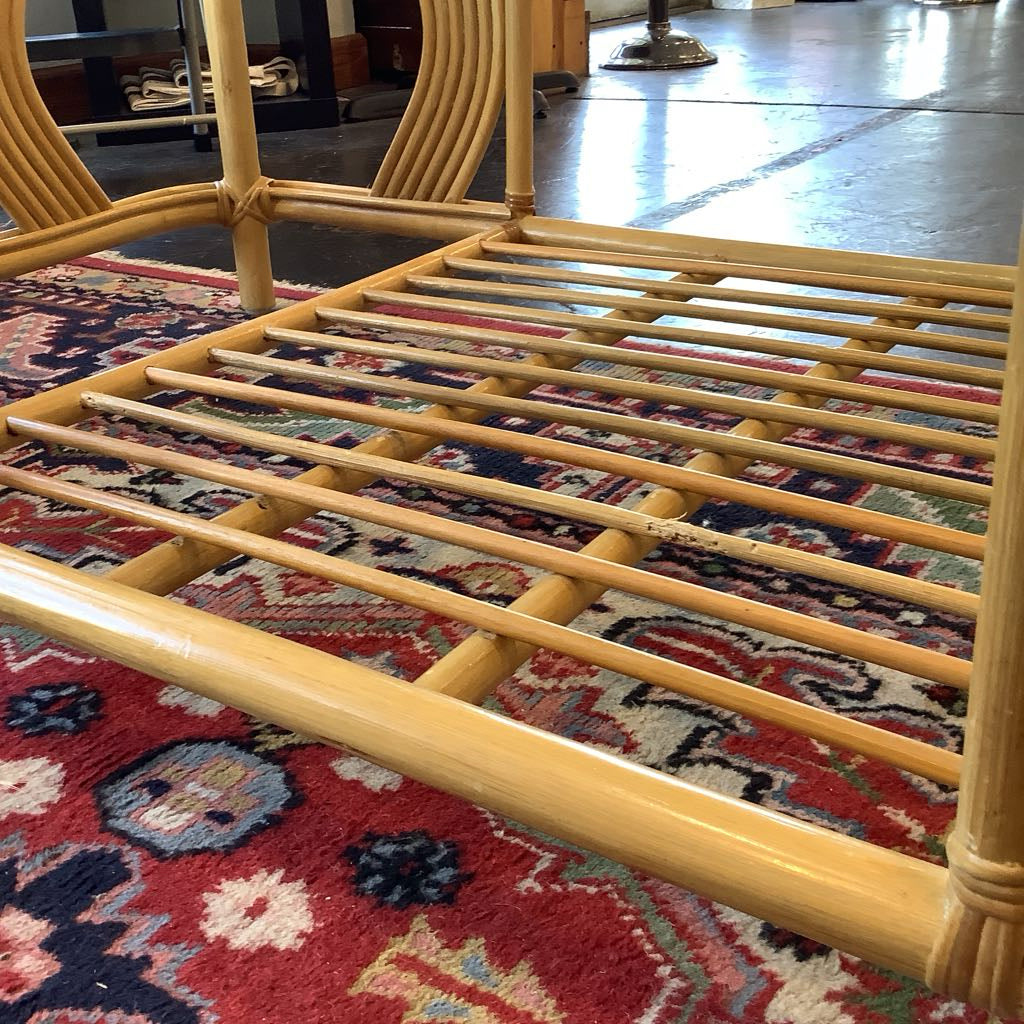 Vintage 1990s Blond Rattan Glass Top Coffee Table