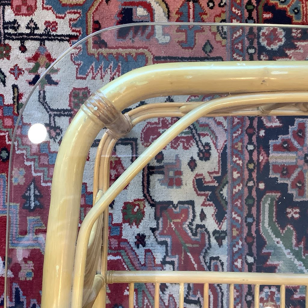 Vintage 1990s Blond Rattan Glass Top Coffee Table