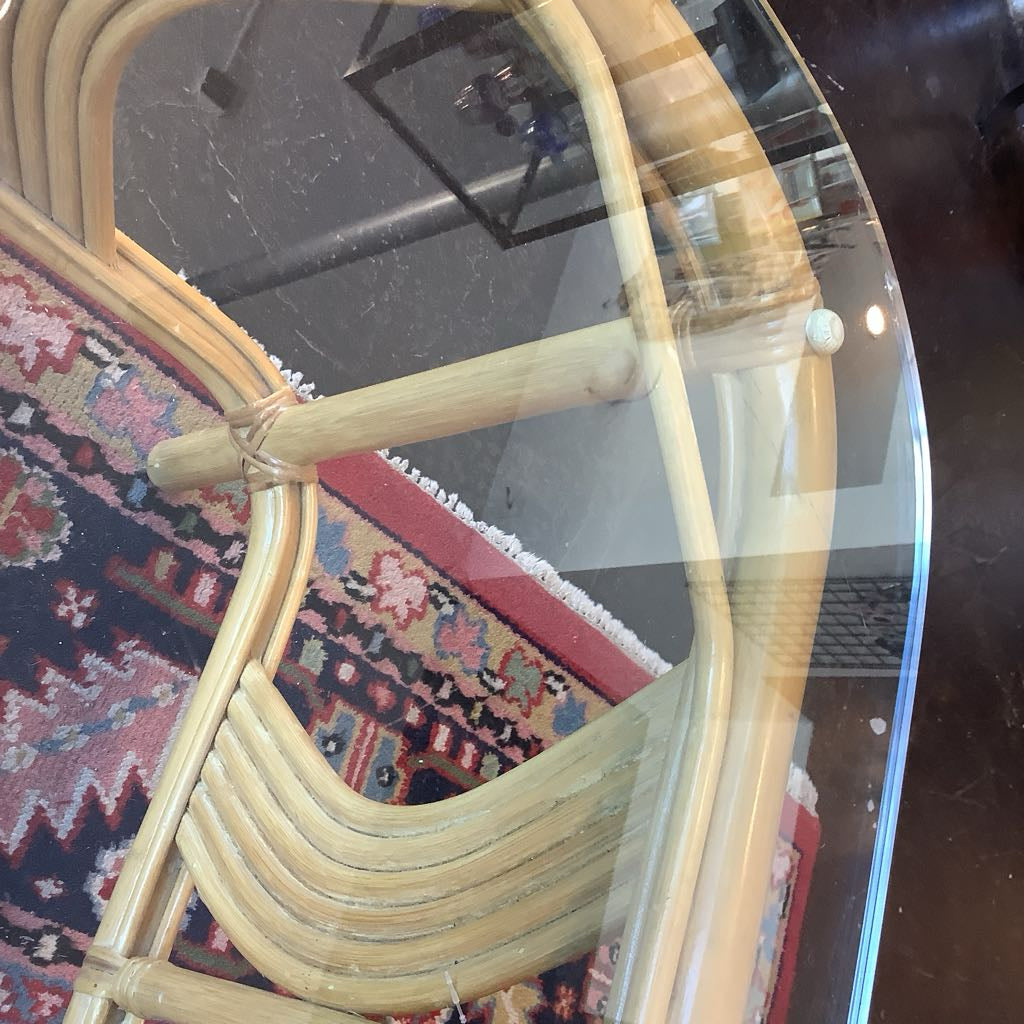Vintage 1990s Blond Rattan Glass Top Coffee Table