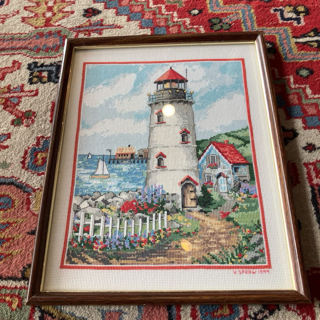 Vintage Lighthouse Needlepoint Art