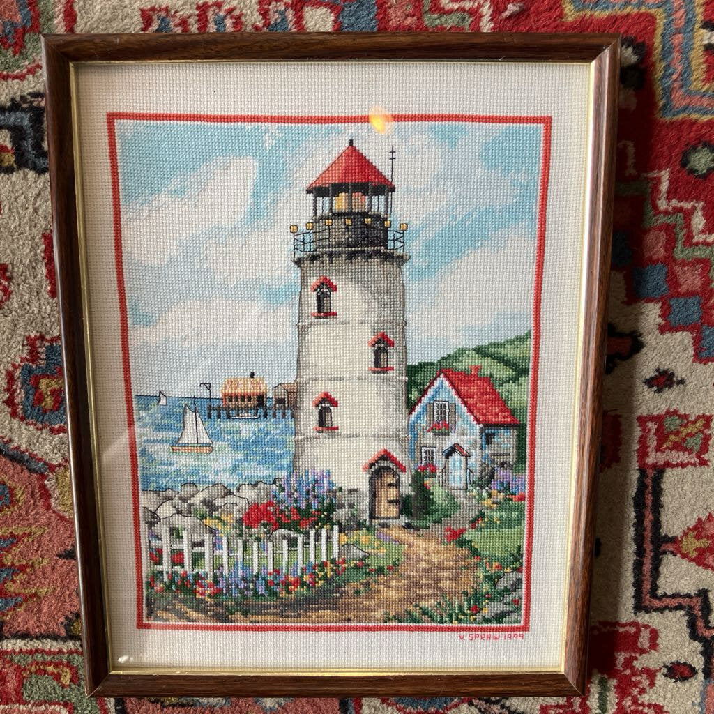 Vintage Lighthouse Needlepoint Art