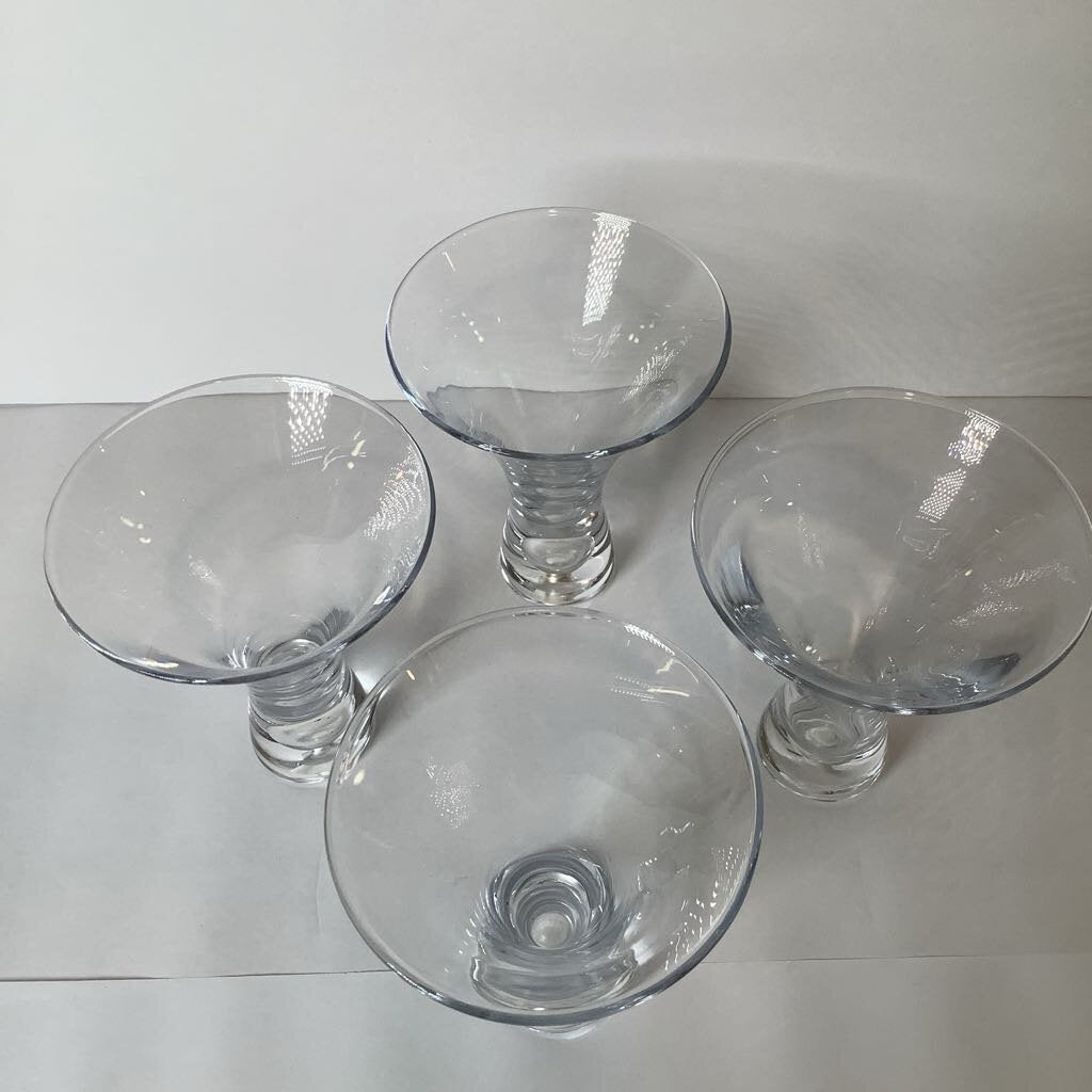 Mid Century Modern Martini Set of Blown Glass w/ Flared Rim & Controlled Bubble at Base