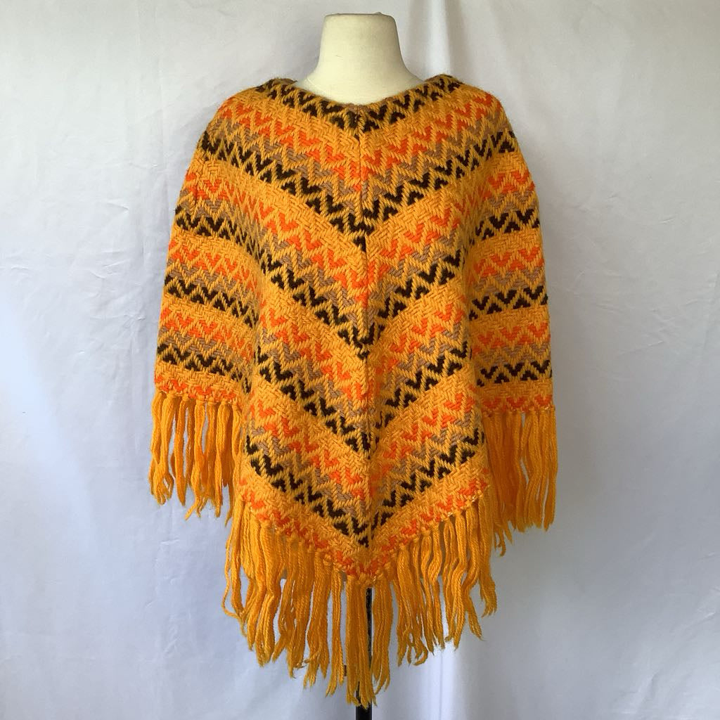 1970s Orange & Brown Wool Poncho