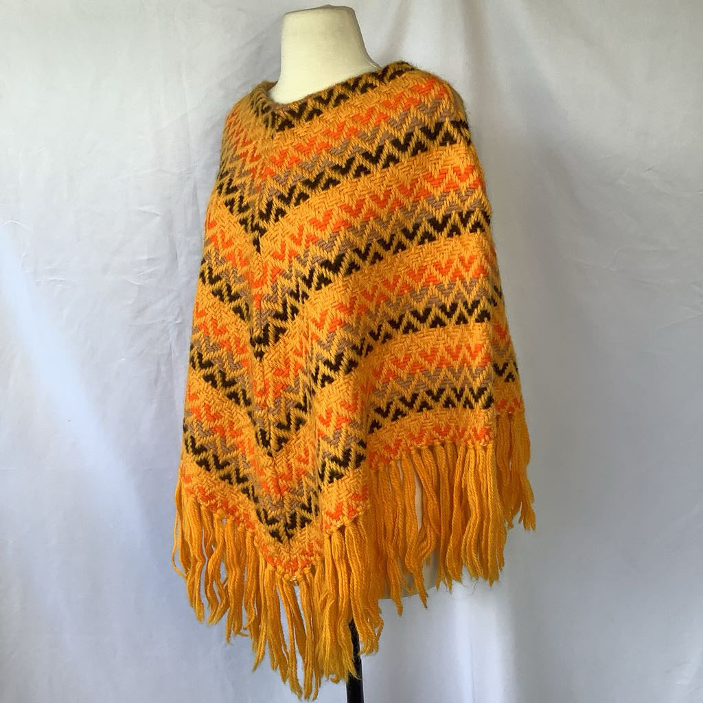 1970s Orange & Brown Wool Poncho