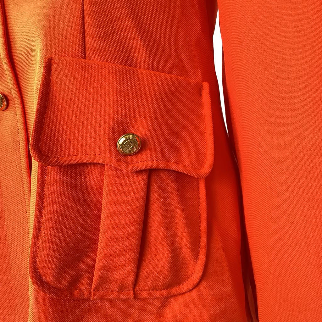 1960s Orange Military Style Blazer, Deadstock Original Tags Attached