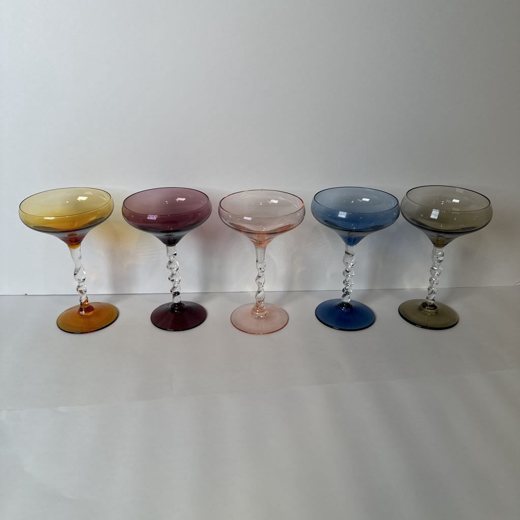 Vintage Twisted Stem Champagne Coupe Set