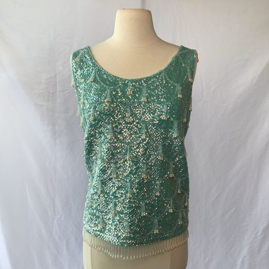 1960s Sequin Beaded Blue Wool Tank