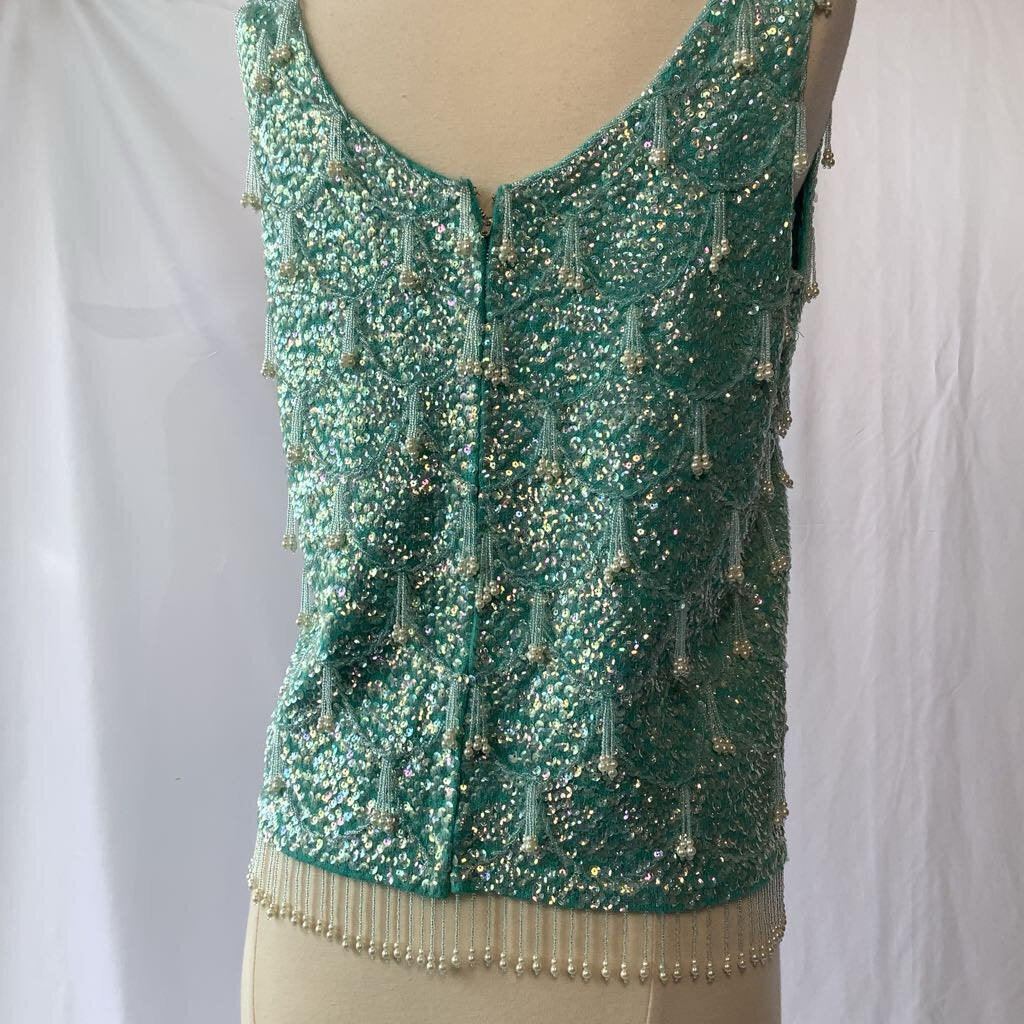 1960s Sequin Beaded Blue Wool Tank