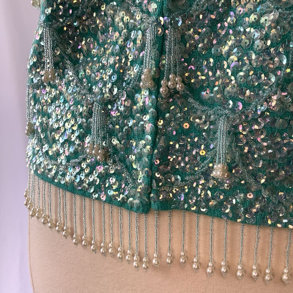 1960s Sequin Beaded Blue Wool Tank