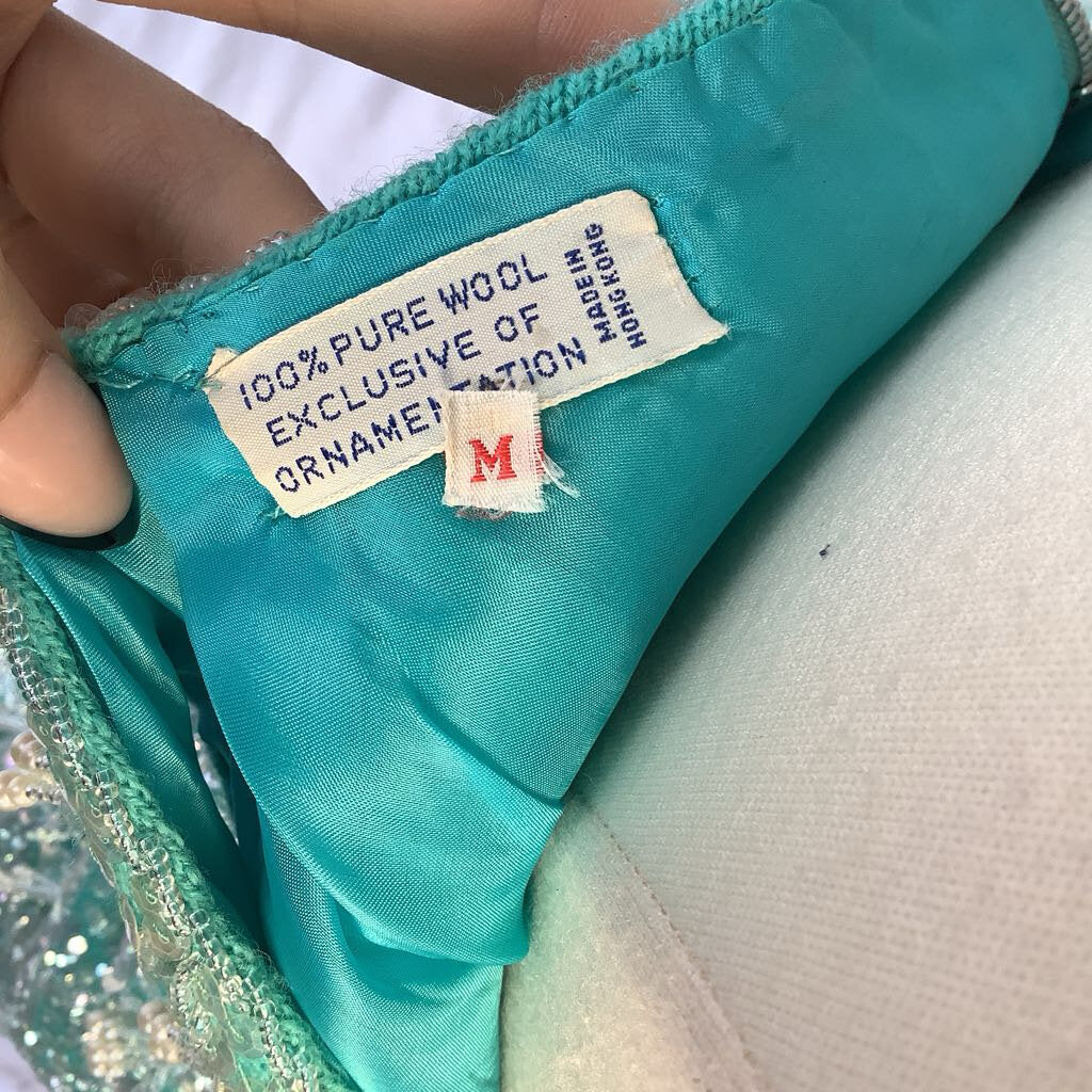 1960s Sequin Beaded Blue Wool Tank