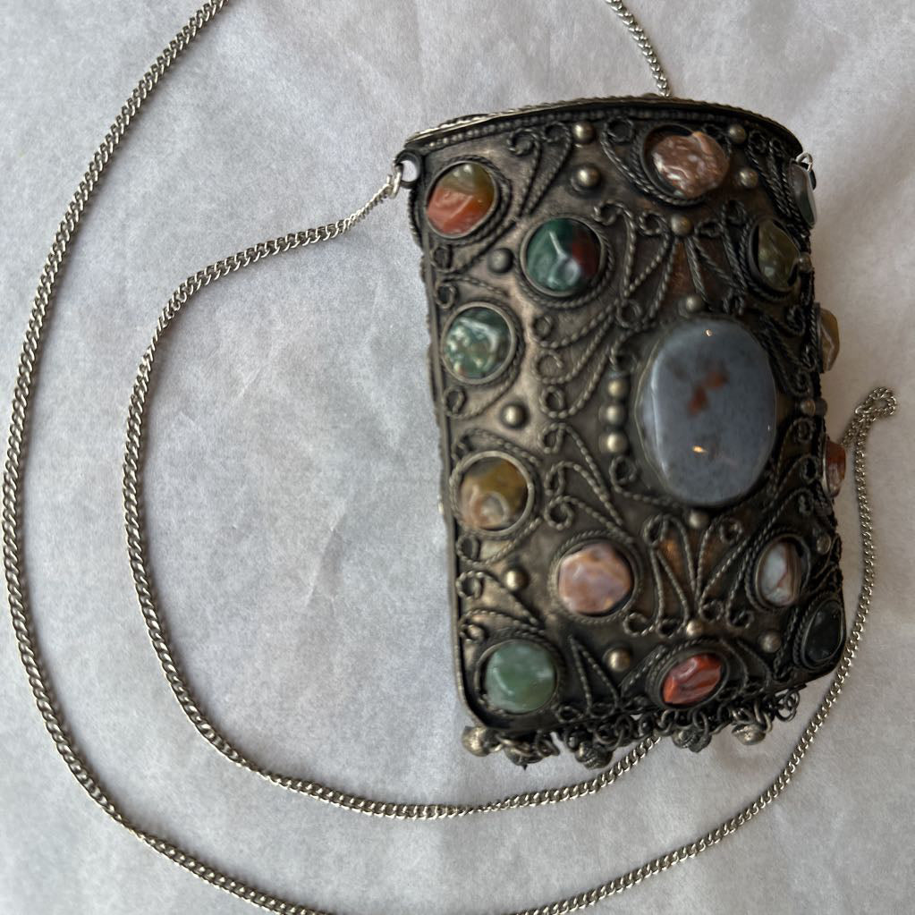 Vintage Metal Sajai Purse w/ Agate Stones