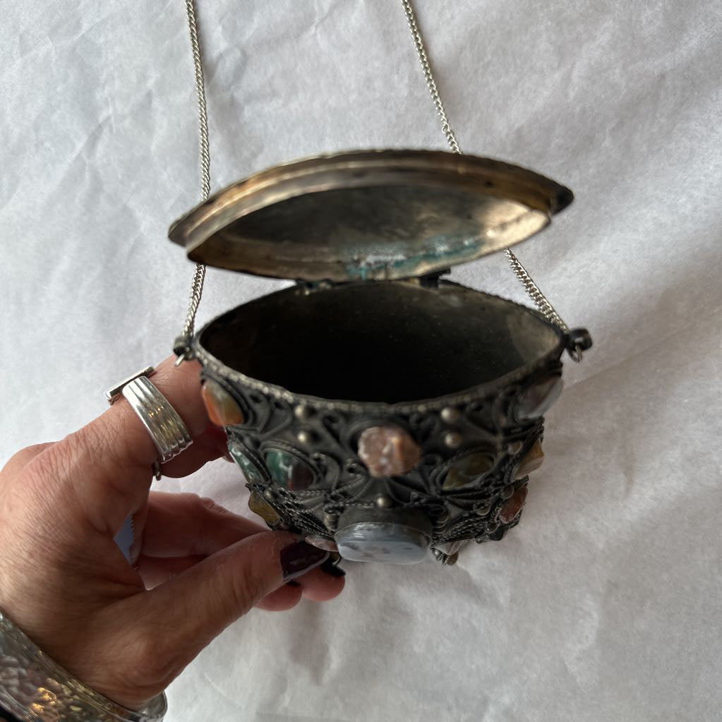 Vintage Metal Sajai Purse w/ Agate Stones