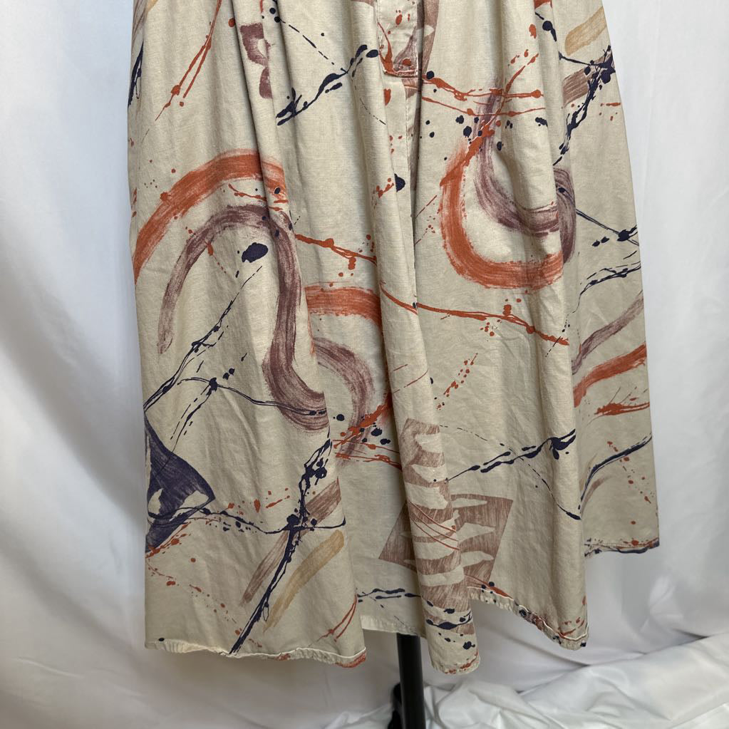 1980s Abstract Print Fit and Flare Dress with pockets