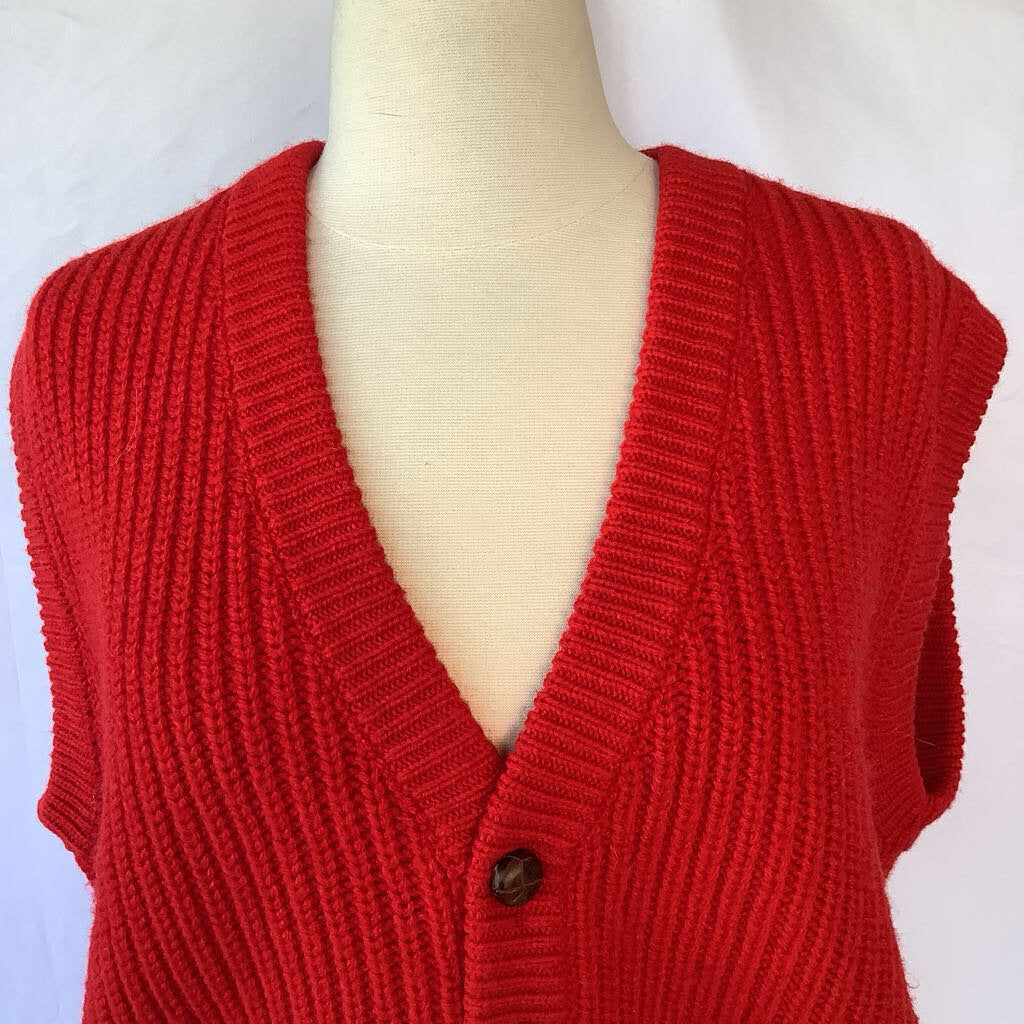1980s Bennetton Oversized Red Sweater Vest