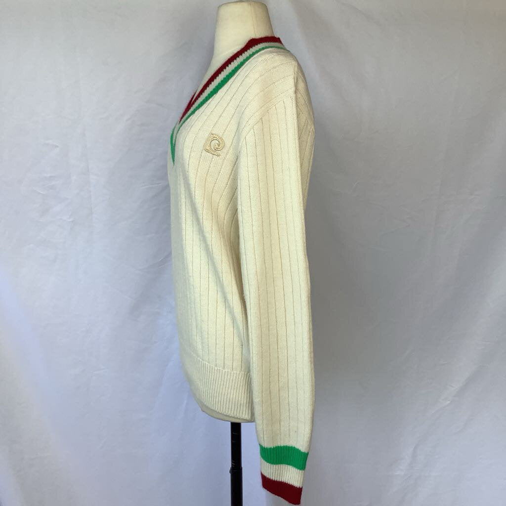 1990s White Red and Green VNeck Sweater