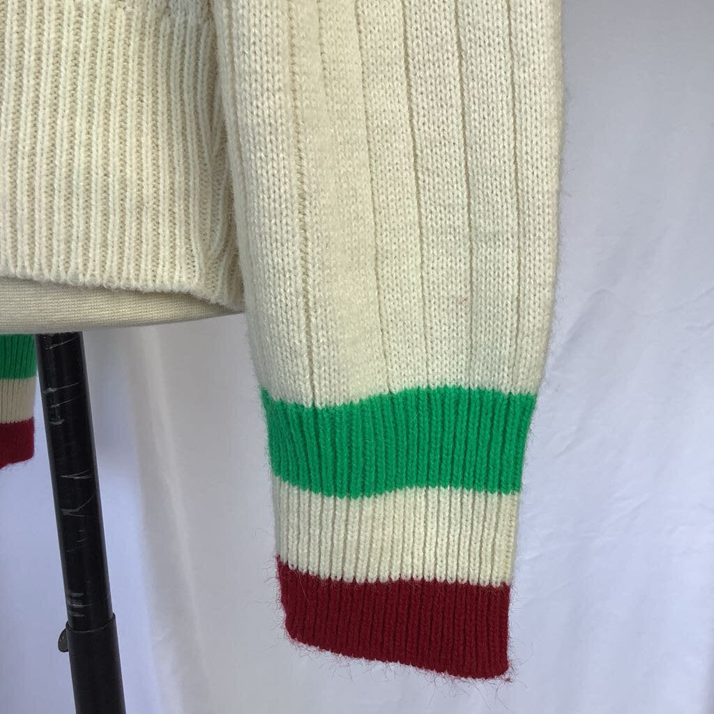 1990s White Red and Green VNeck Sweater